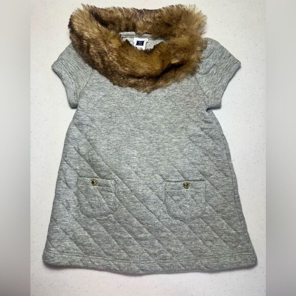 NEW Janie and Jack Riding Lesson Faux Fur Collar Gray Quilted Dress 6 to 12 mo. - Picture 1 of 10